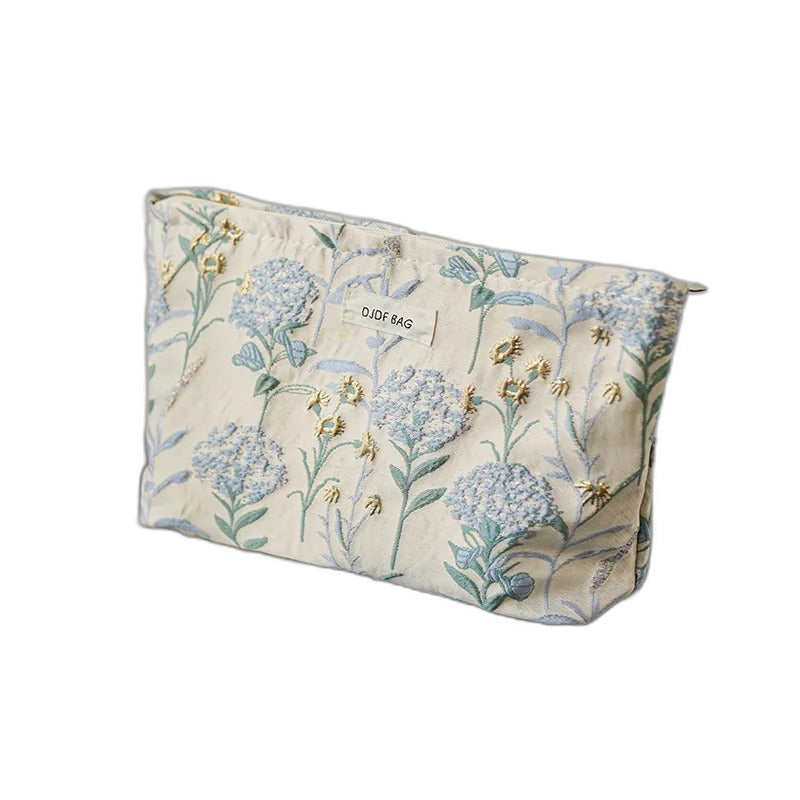 Kosmetiktasche Canvas – Blumenmuster blau
