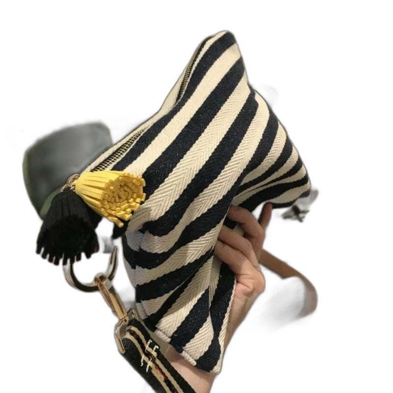 Kulturtasche mit Streifen & Quaste – Canvas Kosmet