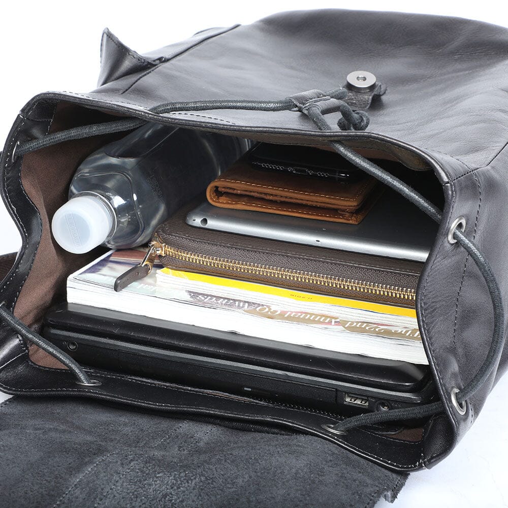 Kleiner schwarzer Leder Rucksack 12L Velaro – Vintage Daypack