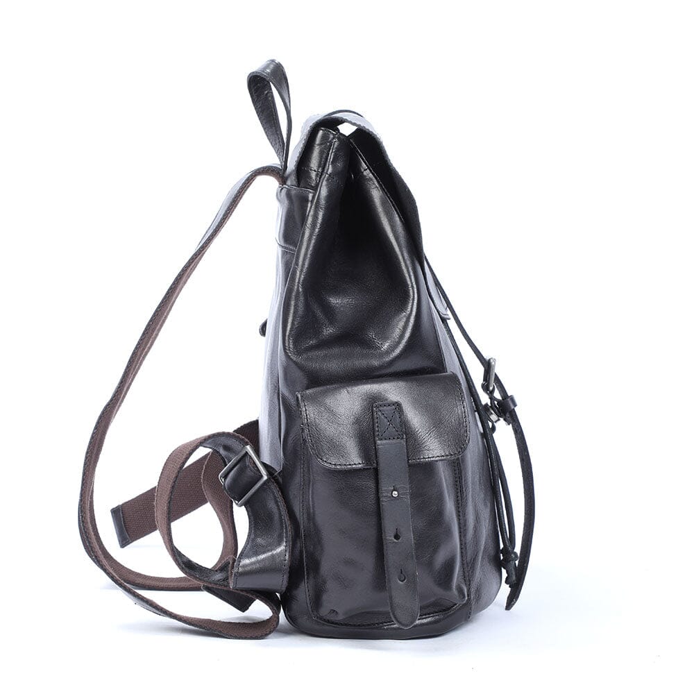Kleiner schwarzer Leder Rucksack 12L Velaro – Vintage Daypack
